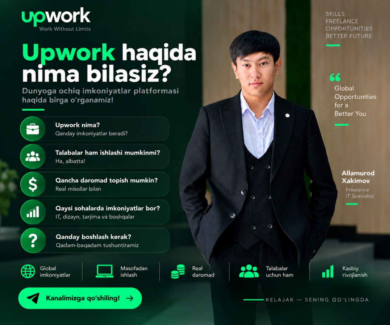 🌍 UPWORK — XALQARO FREELANCE OLAMIGA QADAM! 💻